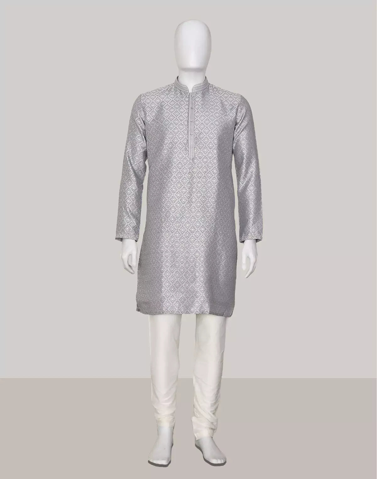 Light Grey Floral Brocade Design Jacquard Kurta Pajama