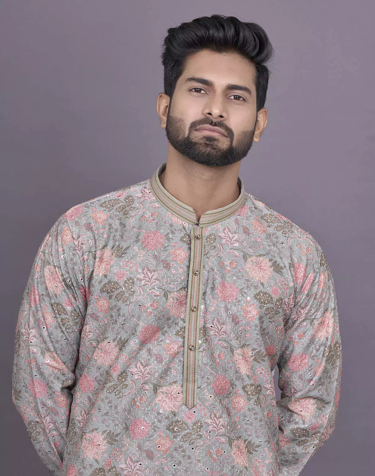 Graceful Pista Green Colour Floral Print Raw Silk Kurta Pyjama Set