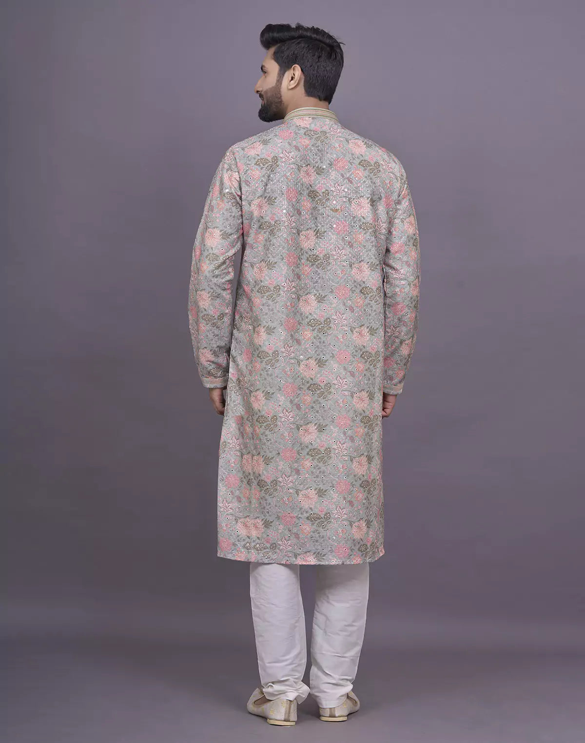 Graceful Pista Green Colour Floral Print Raw Silk Kurta Pyjama Set