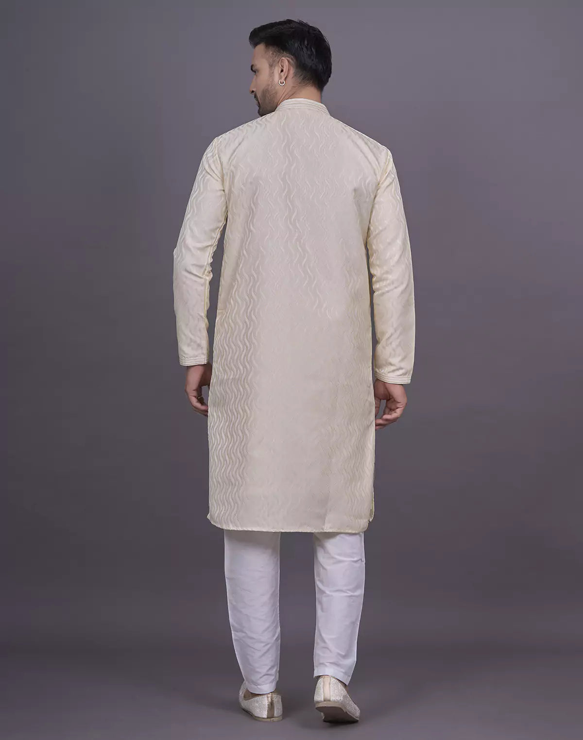 Gold All Over Self Highlighted Thread work Jacquard Kurta Pyjama Set