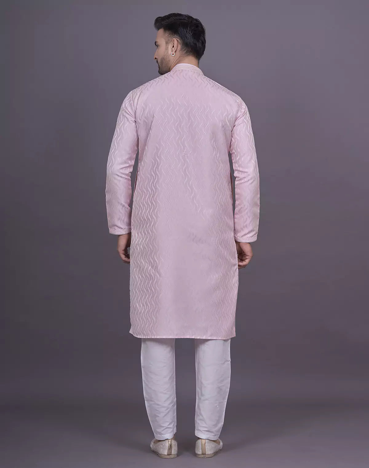 Pink All Over Self Highlighted Thread work Jacquard Kurta Pyjama Set