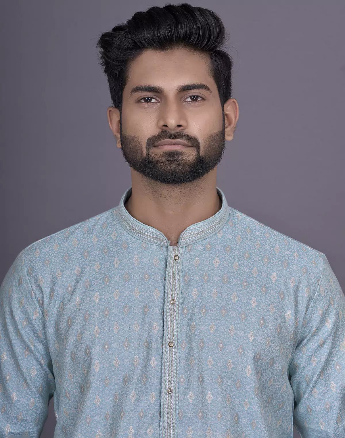 firozi coloured floral design jacquard kurta pyjama set