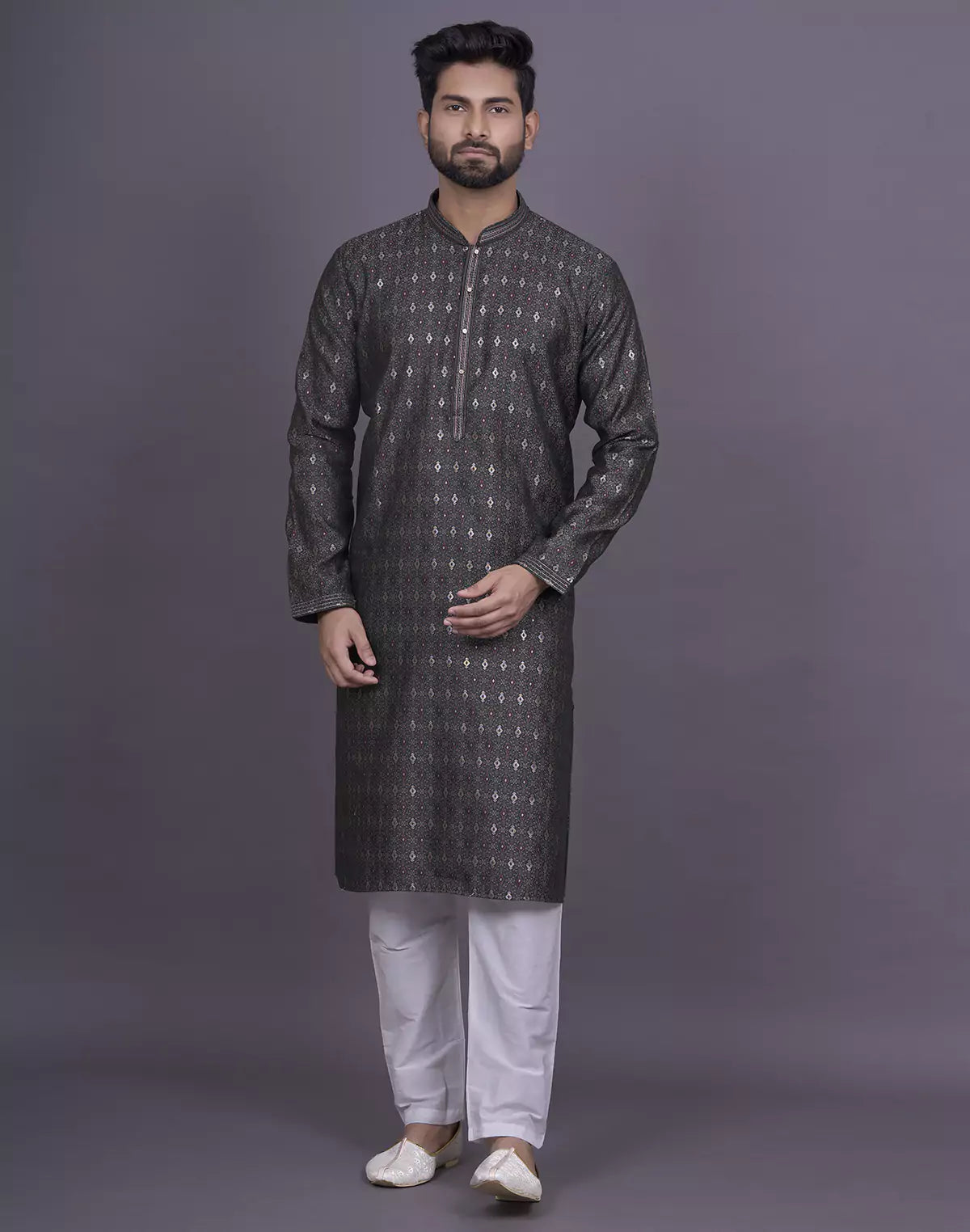 Soft Green Floral Design Jacquard Kurta Pyjama Set
