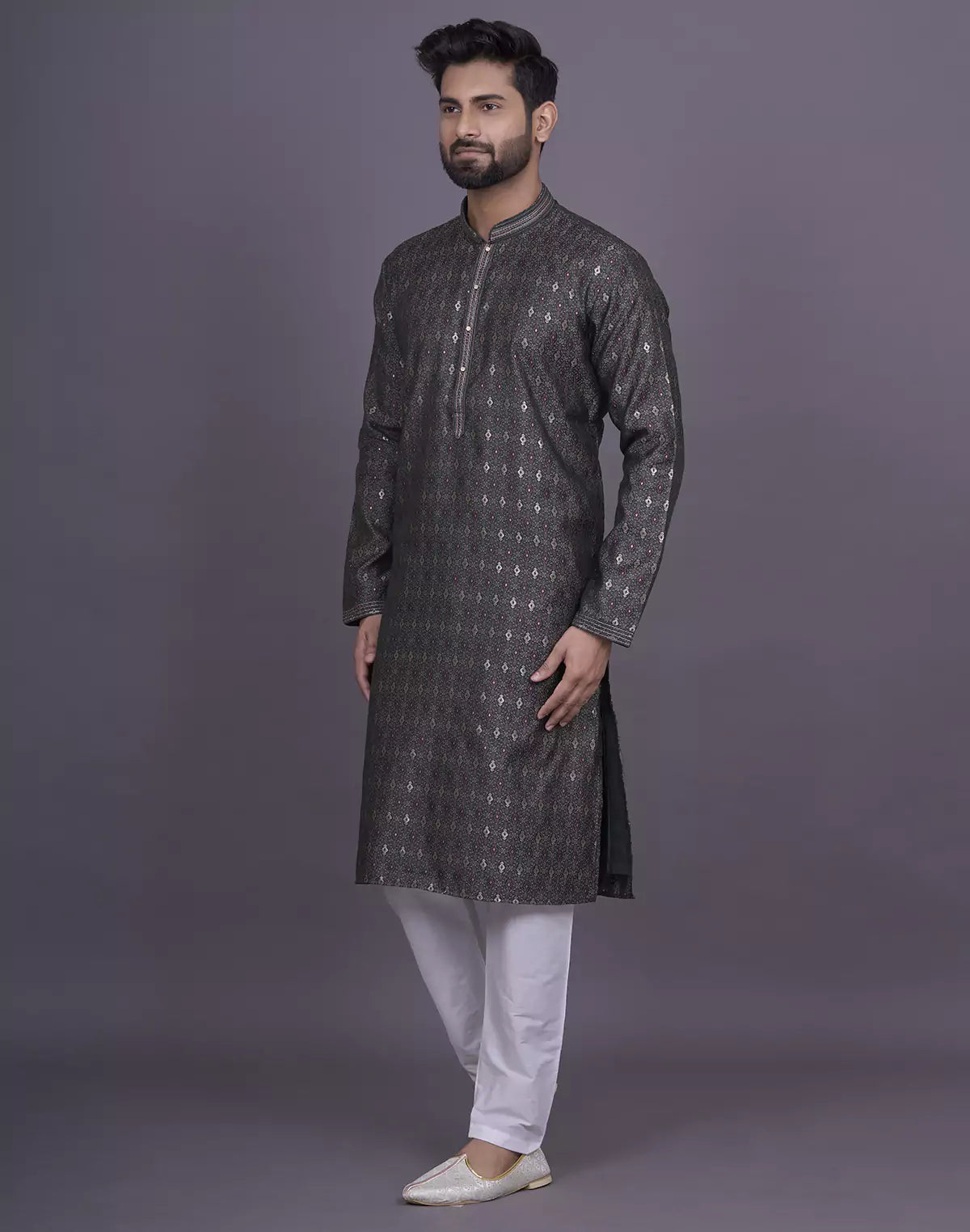 Soft Green Floral Design Jacquard Kurta Pyjama Set