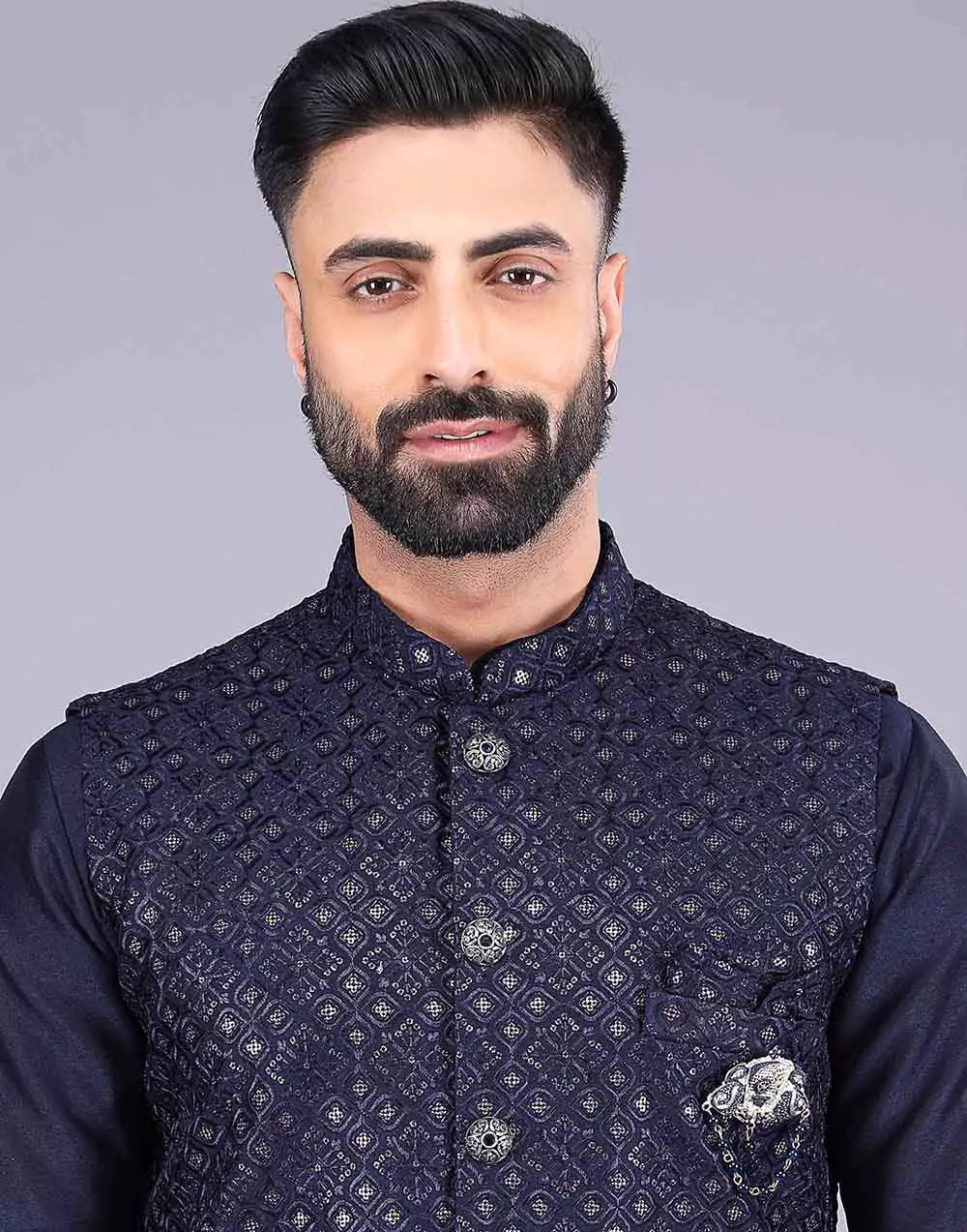 Blue Stylish Self Highlighted Thread and Sequence Design Kurta Jacket