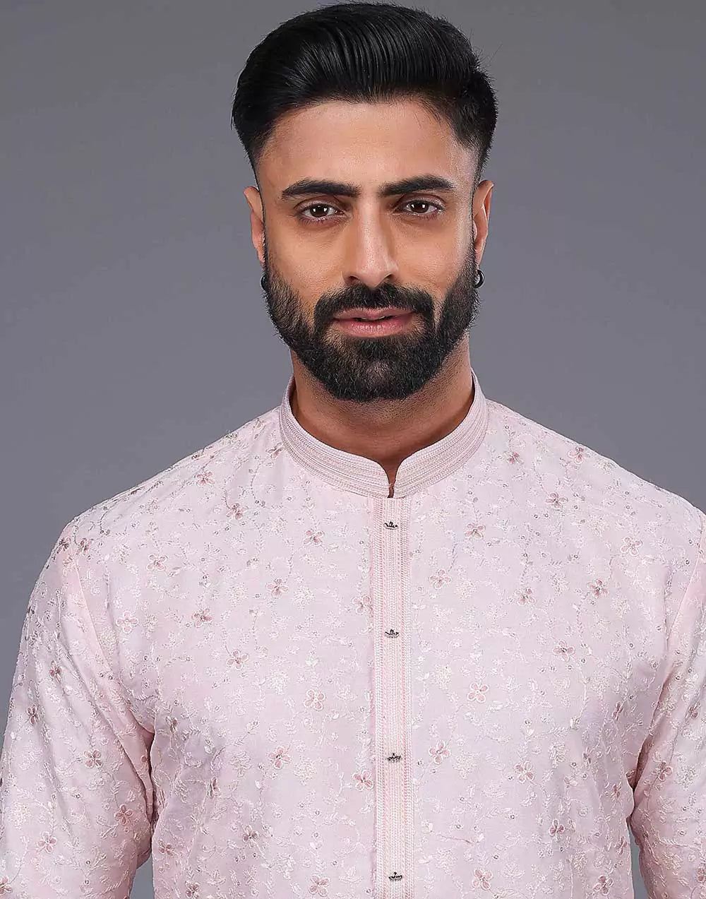 Peach Color Floral Design Thread Embroidery Work Kurta Set