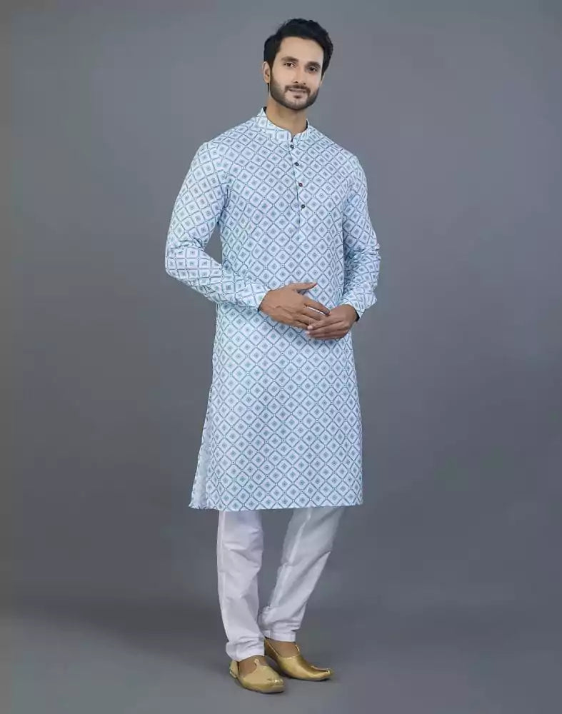 Delightful Green Geometric Print Cotton Kurta
