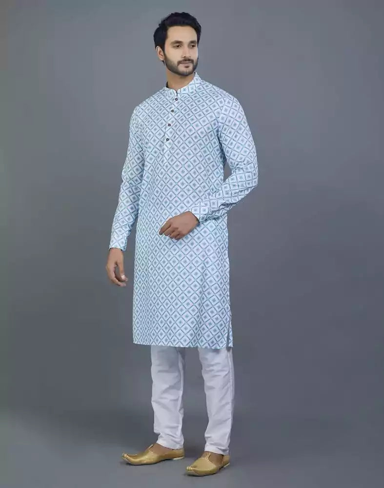 Delightful Green Geometric Print Cotton Kurta