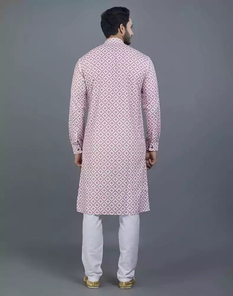 Appealing Pink Geometric Print Cotton Kurta
