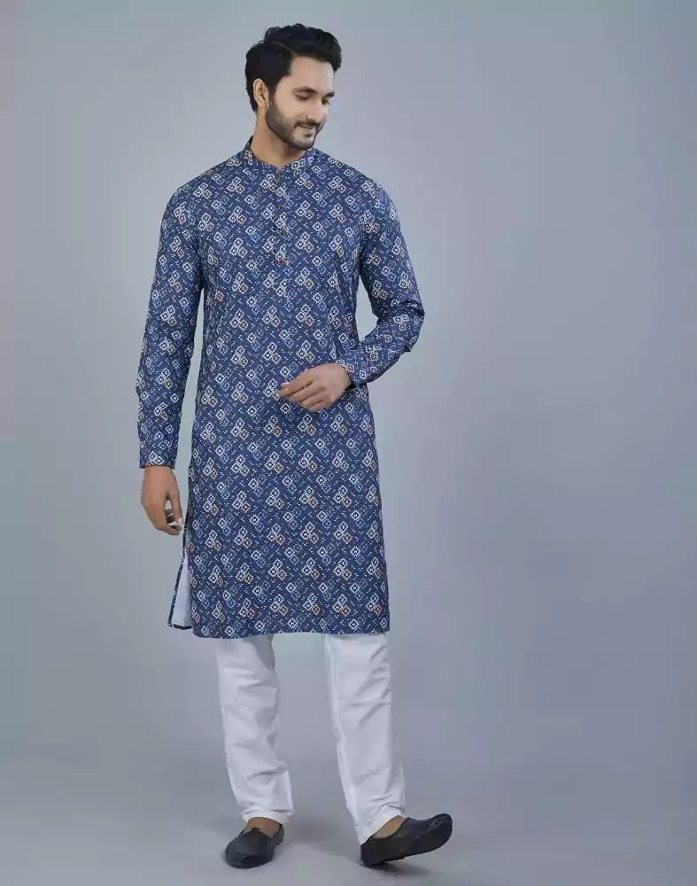 Stunning Blue color Geometric Print Cotton Kurta