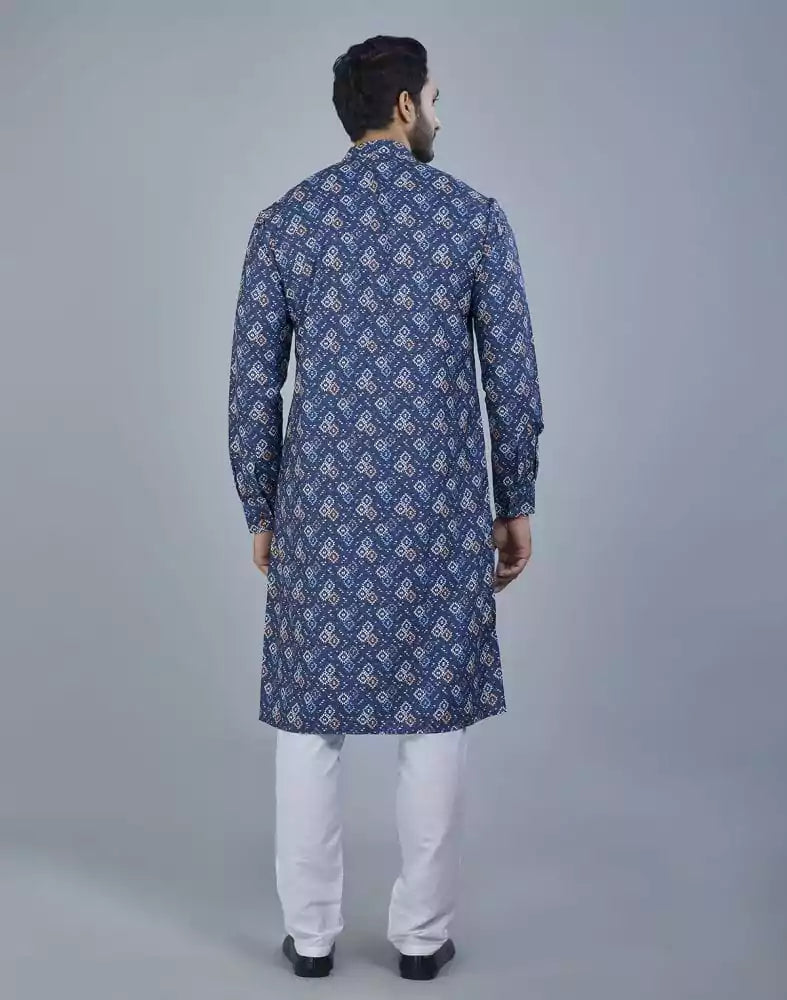 Stunning Blue color Geometric Print Cotton Kurta