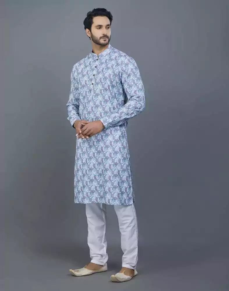 Ravishing Firozi Coloured Floral Design Cotton Kurta