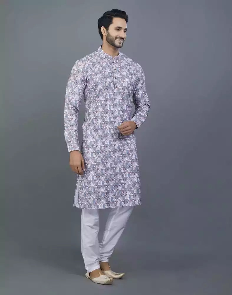 Stunning Grey Color Floral Design Cotton Kurta