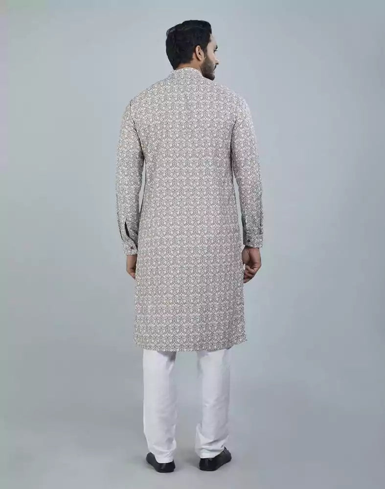 Elegant Green Botanical Print Cotton Kurta