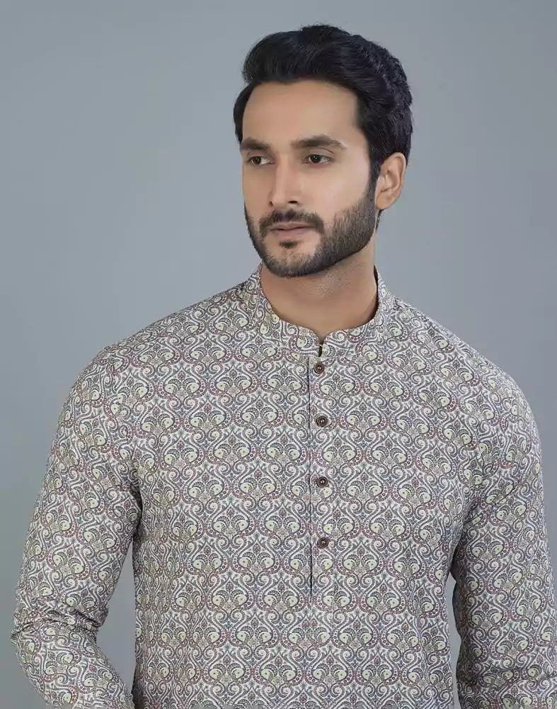 Elegant Green Botanical Print Cotton Kurta