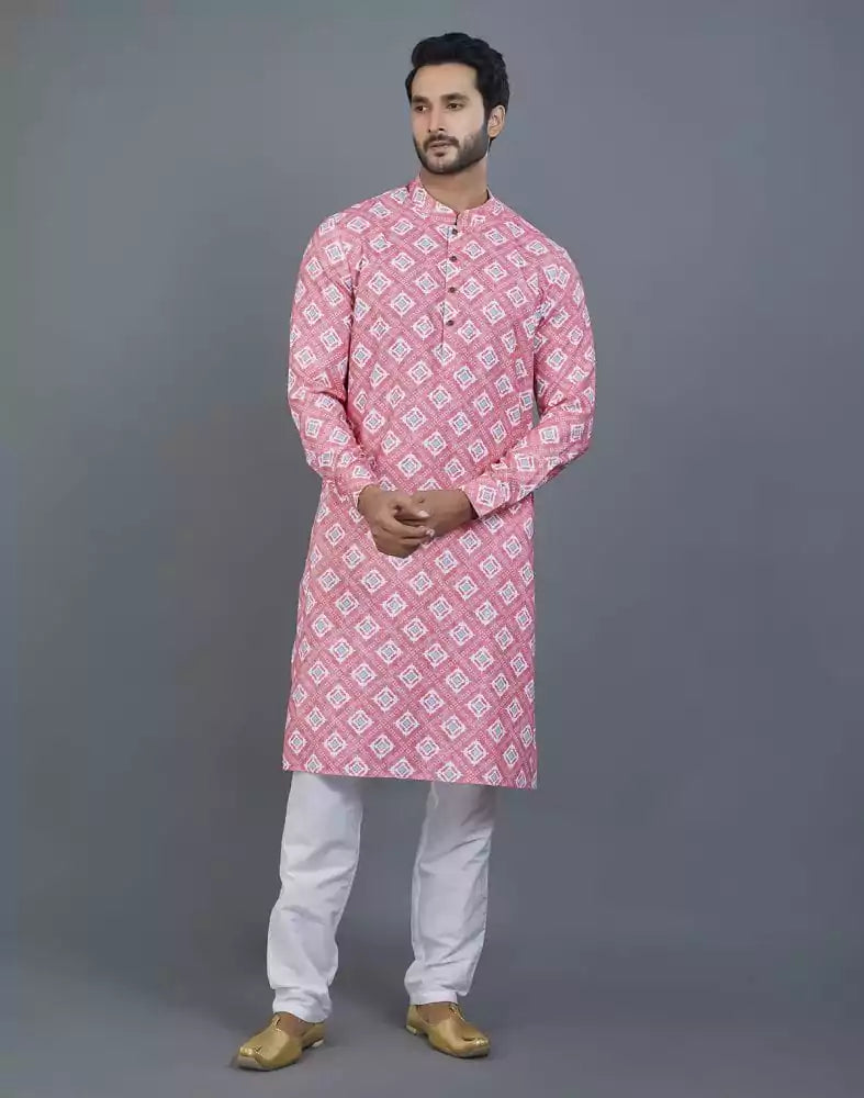 Good Looking Pink Geometric Cotton Kurta