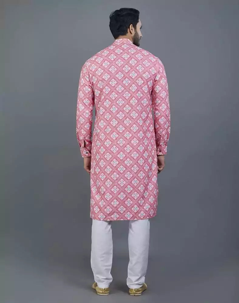 Good Looking Pink Geometric Cotton Kurta