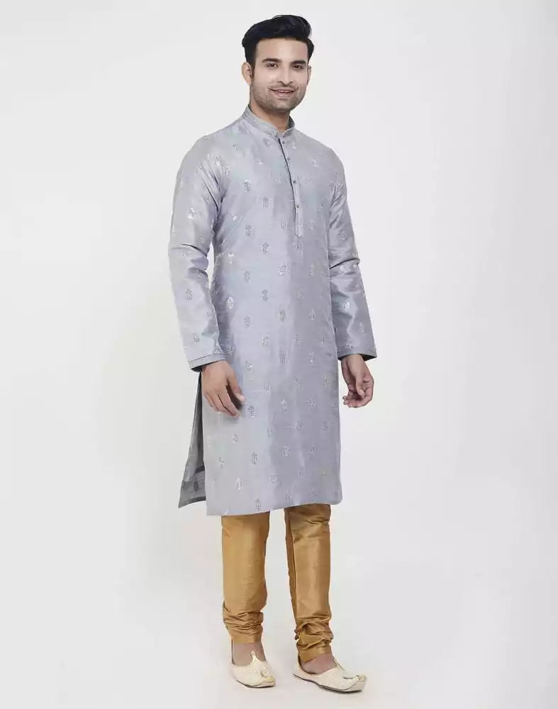 Grey Art silk Kurta Pajama Set