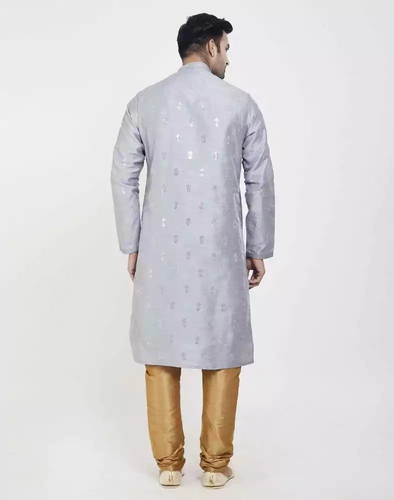 Grey Art silk Kurta Pajama Set
