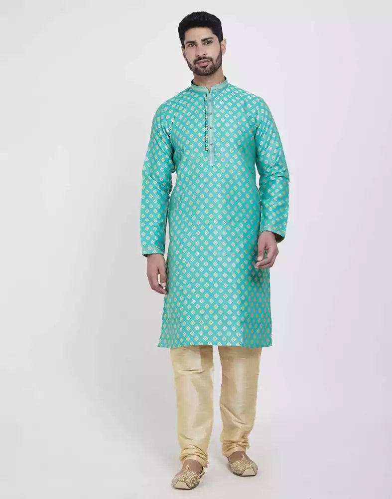 Firozi Self Highlighted Brocade Design Kurta Pajama Set