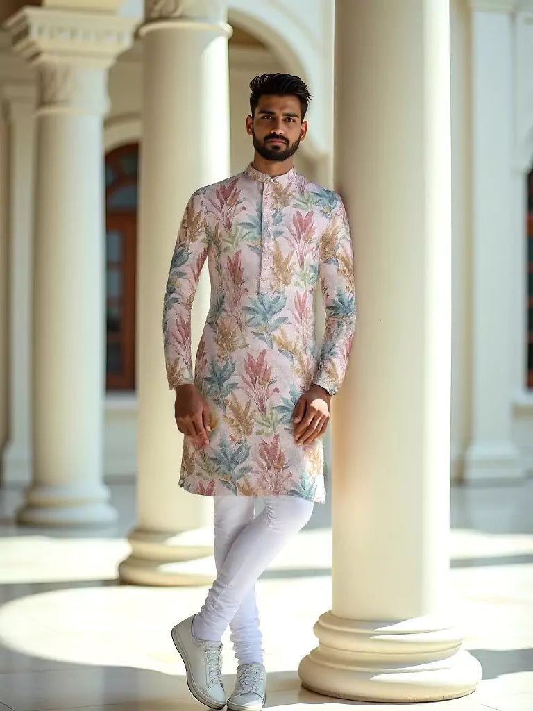 Stylish Pink Cotton Kurta in Floral Print