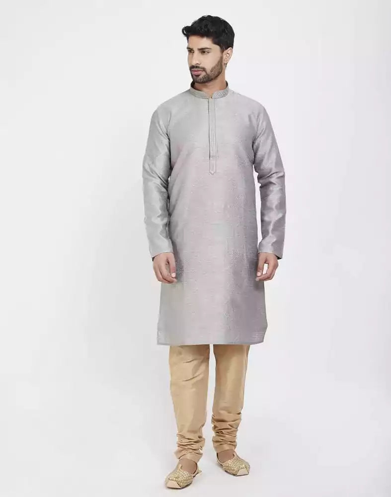 Grey Impressive Thread And Sequence Work Kurta Pajama