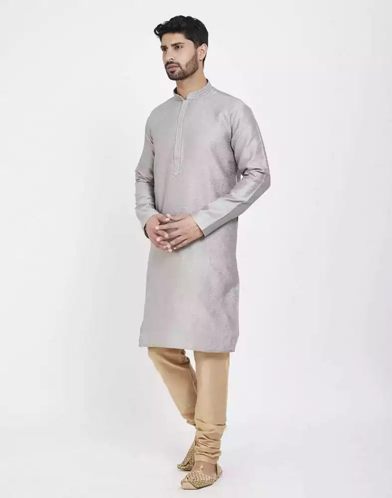 Grey Impressive Thread And Sequence Work Kurta Pajama