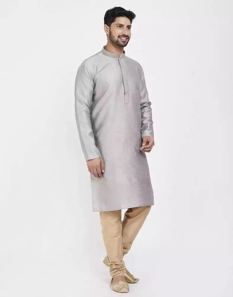 Grey Impressive Thread And Sequence Work Kurta Pajama