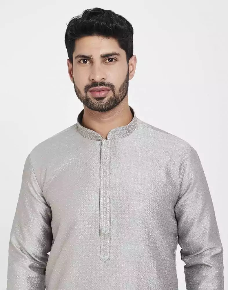 Grey Impressive Thread And Sequence Work Kurta Pajama