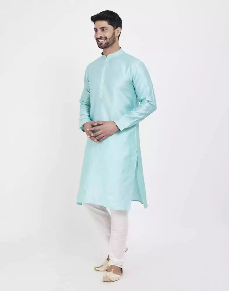 Sky Blue Astonishing Self Brocade Kurta Pajama Set