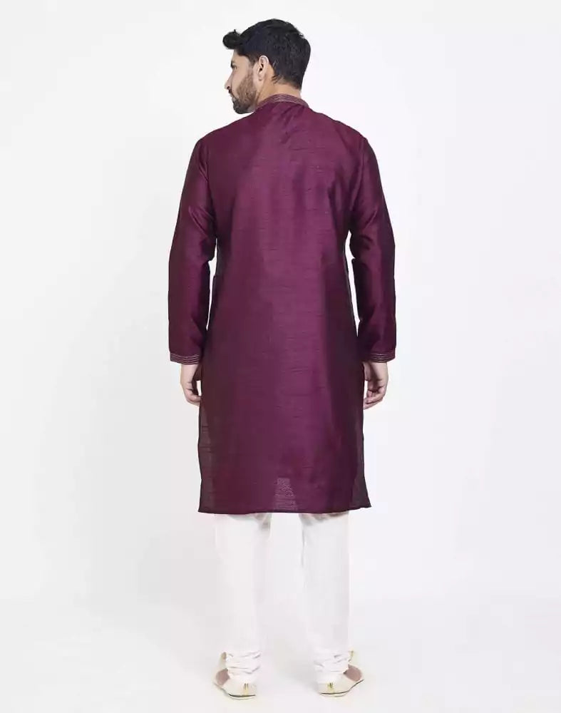 Wine Astonishing Self Brocade Kurta Pajama Set