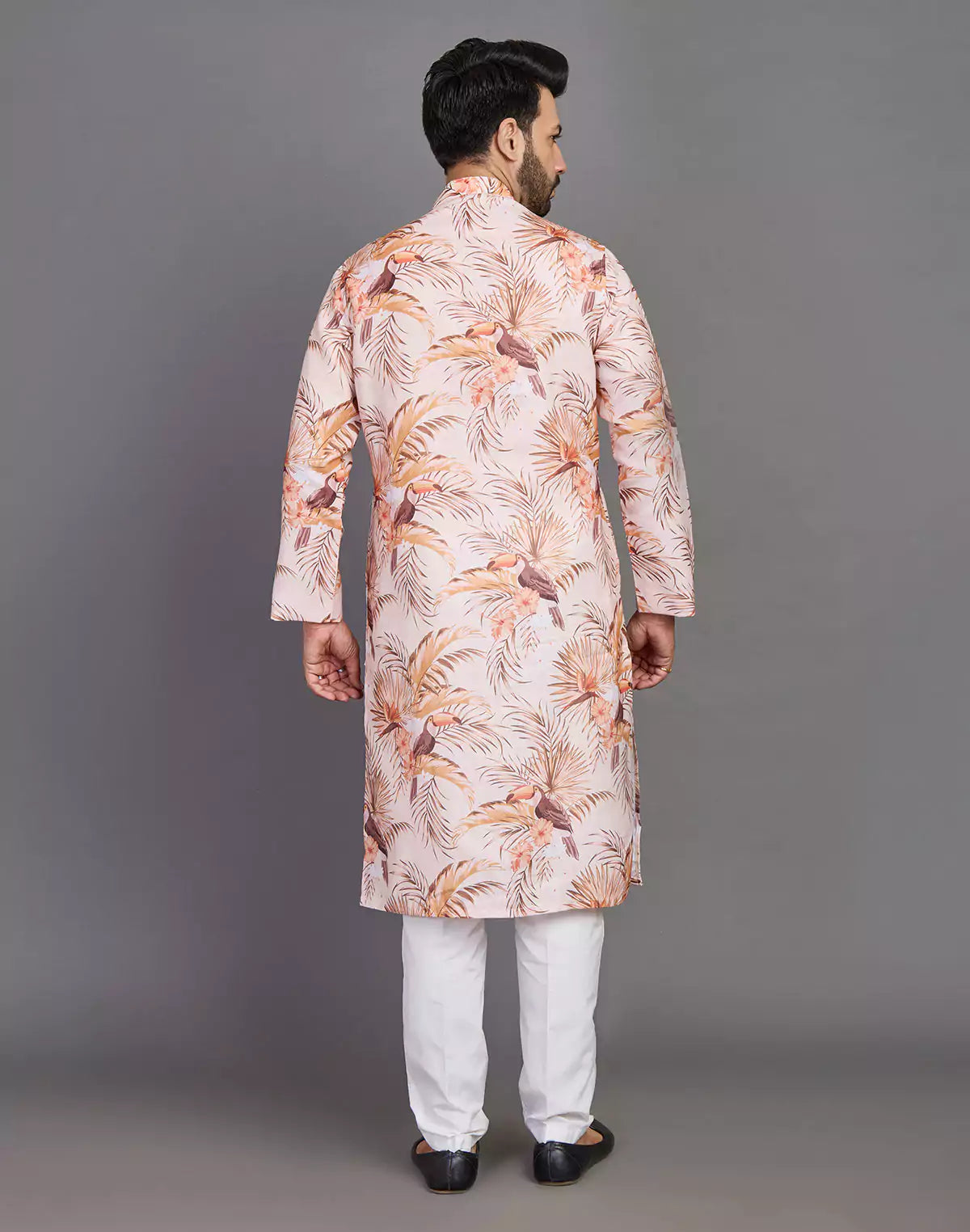 Floral Print Cotton Peach Coloured Party Wear Kurta
