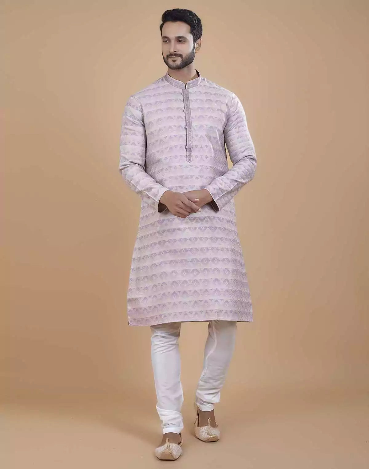 Purple Jacquard Kurta Pajama Set