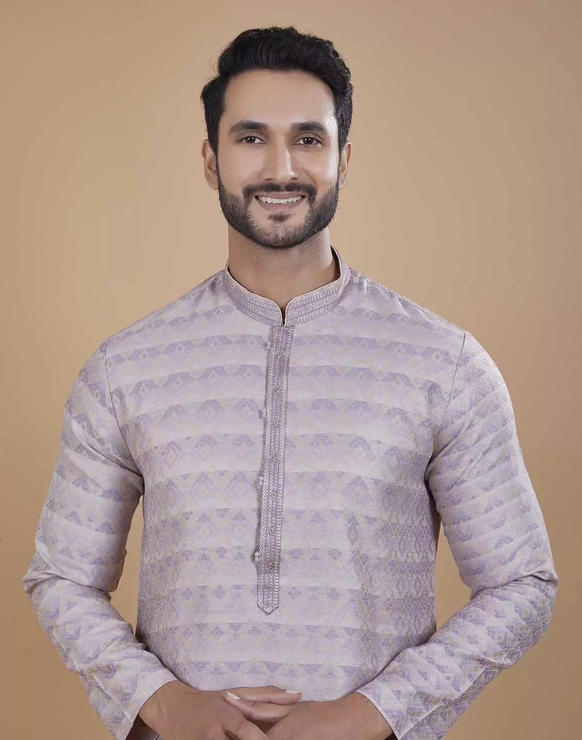 Purple Jacquard Kurta Pajama Set