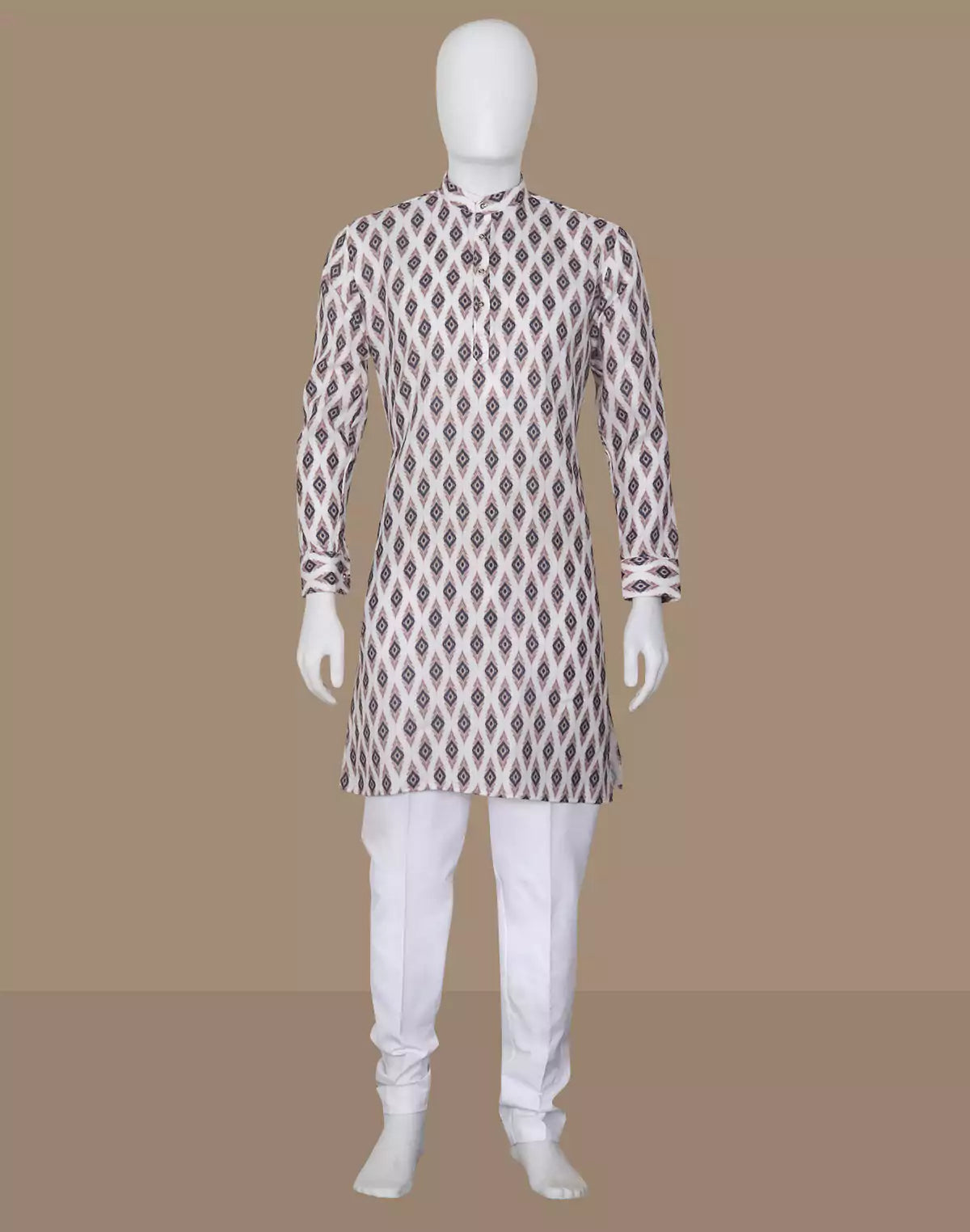 Pink Ikat Print Cotton Kurta for Men