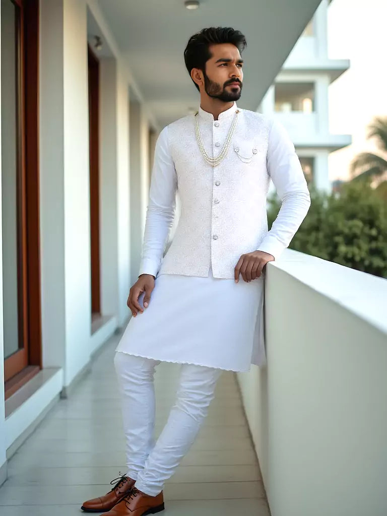 Milky Silk Floral Pattern Heavy Sequence Work Cream Kurta Set