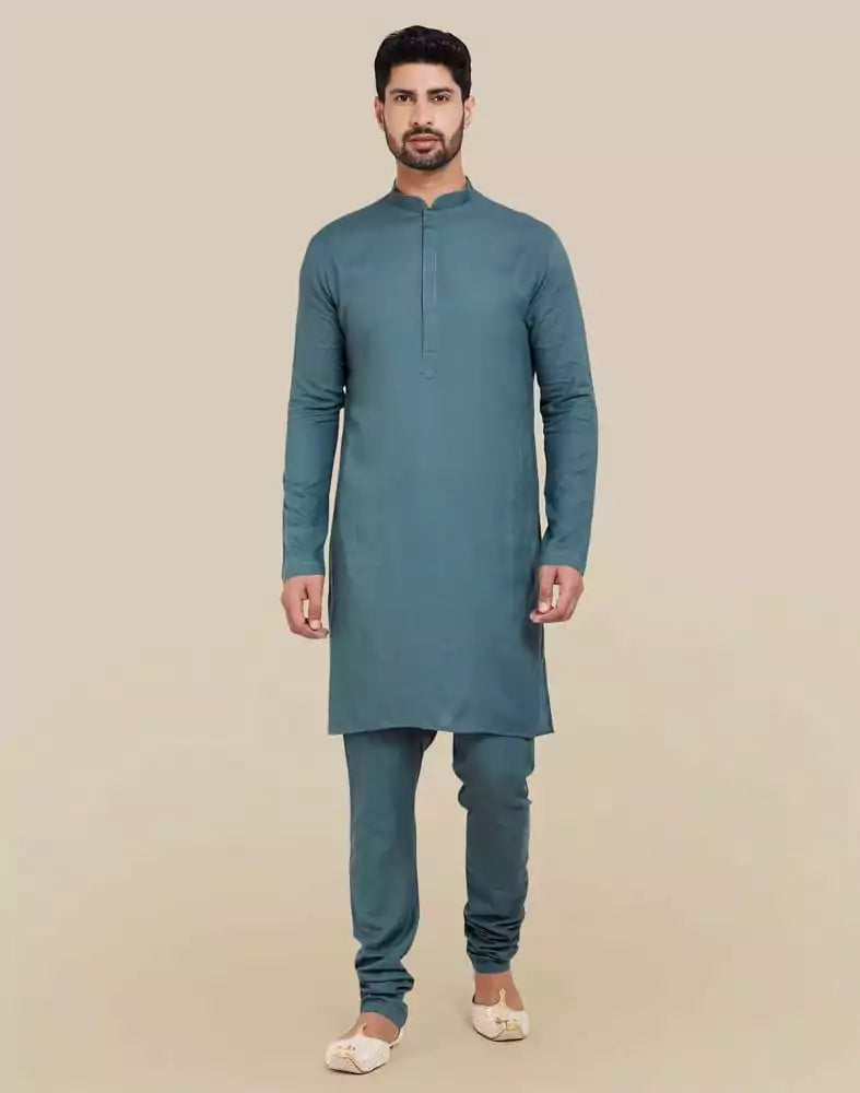 Dark Green Jacquard Self Design Kurta Set