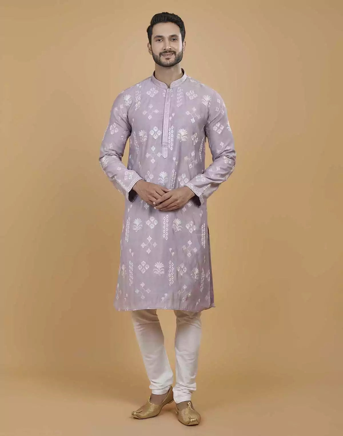 Soft Silk Floral Thread Embroidery work Kurta Set