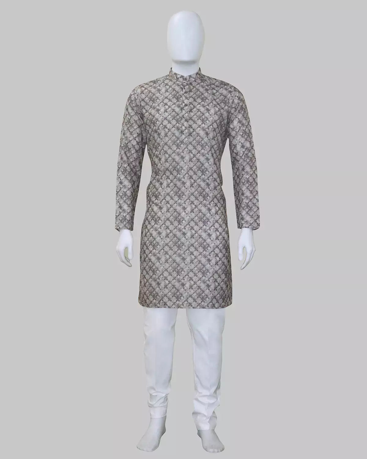 Floral Print Dark Natural Cotton Silk Kurta