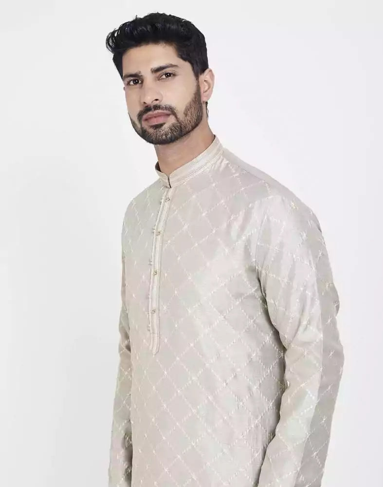 Grey Stylish Thread And Sequence Work Kurta Pajama Set