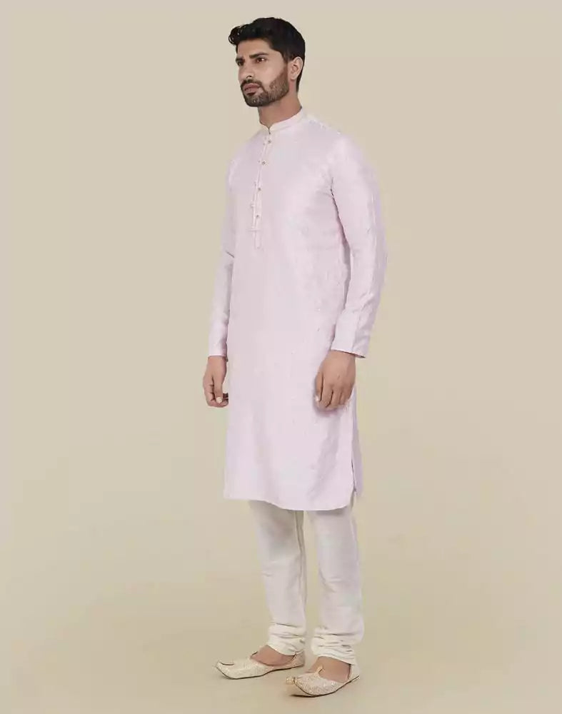 Light Pink Stylish Thread And Sequence Work Kurta Pajama Set
