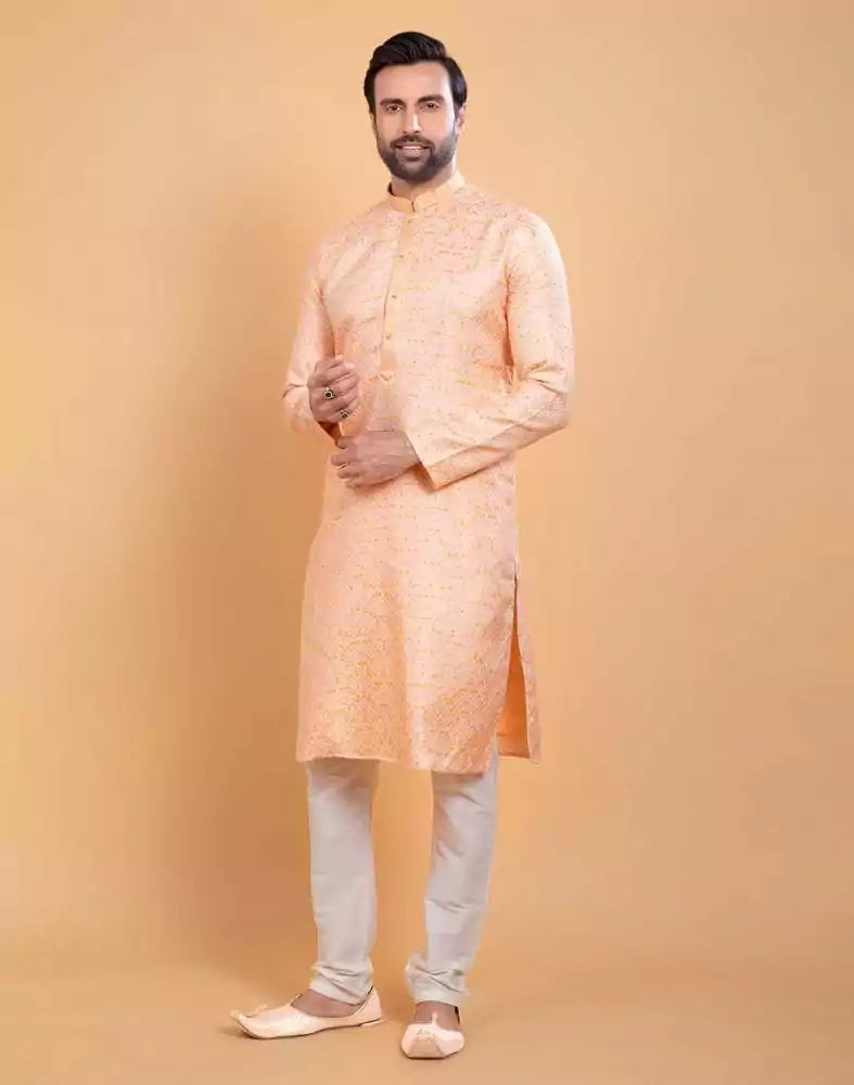 Georgette Peach Self Design Multicolor Combo Kurta Set