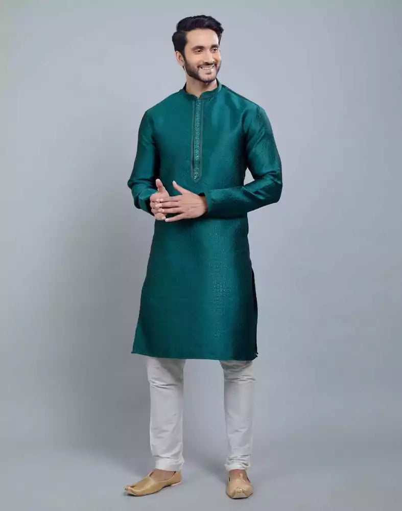 Self Jacquard All Over Printed With Thread Work Kurta Set