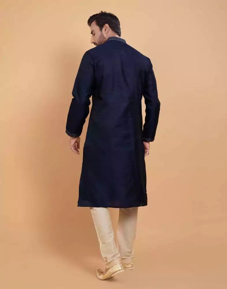 Simple Blue Coloured Self Made Festive Design Kurta Set