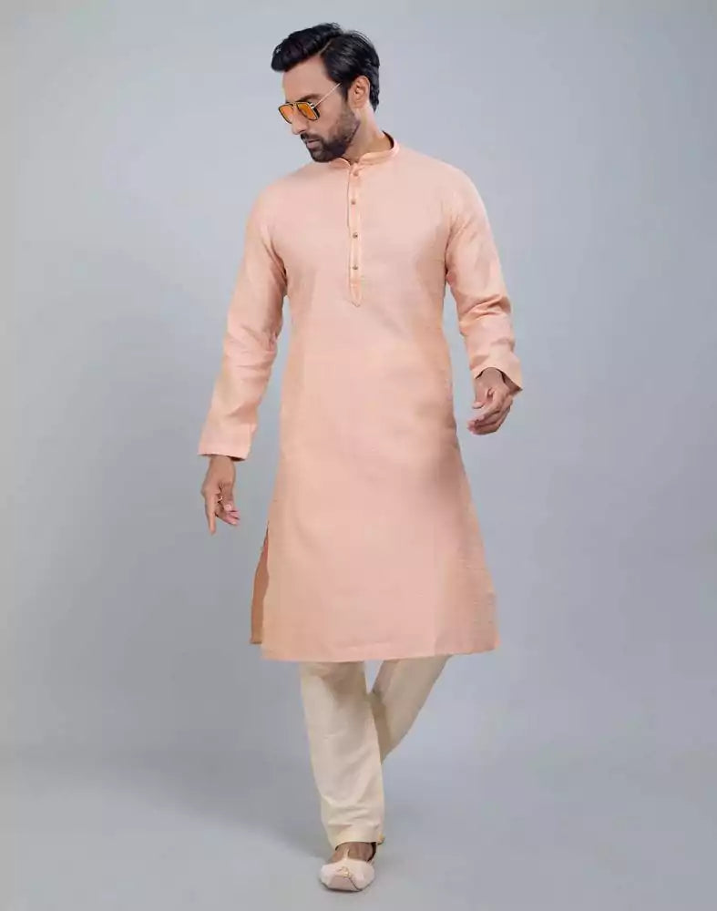 Peach Coloured Simple Self Made Festive Design Kurta Set