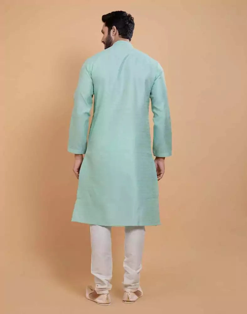 Sky Blue Simple Self Made Festive Design Kurta Set