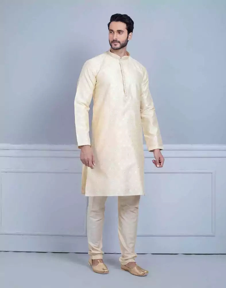 Soft Silk Luxurious Silver Booti Kurta Set
