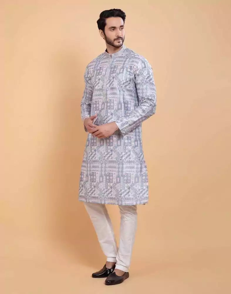All Over Printed With Silk Zari Work Kurta Set