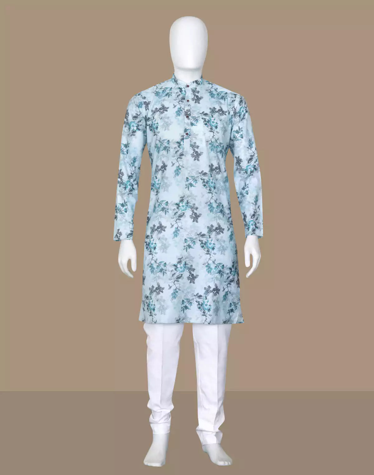 Sky Digital Floral Print Cotton Silk Kurta
