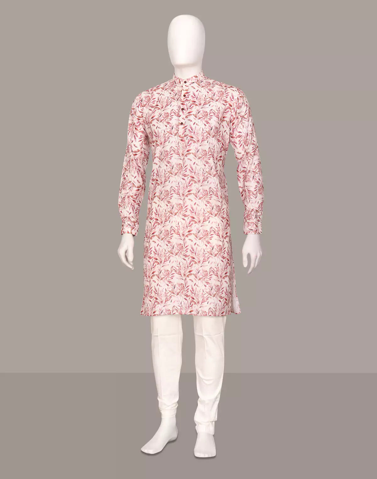 Light Brown Botanical Digital Print Cotton Kurta
